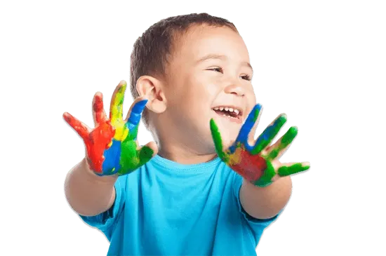 Jochie met verfhandjes